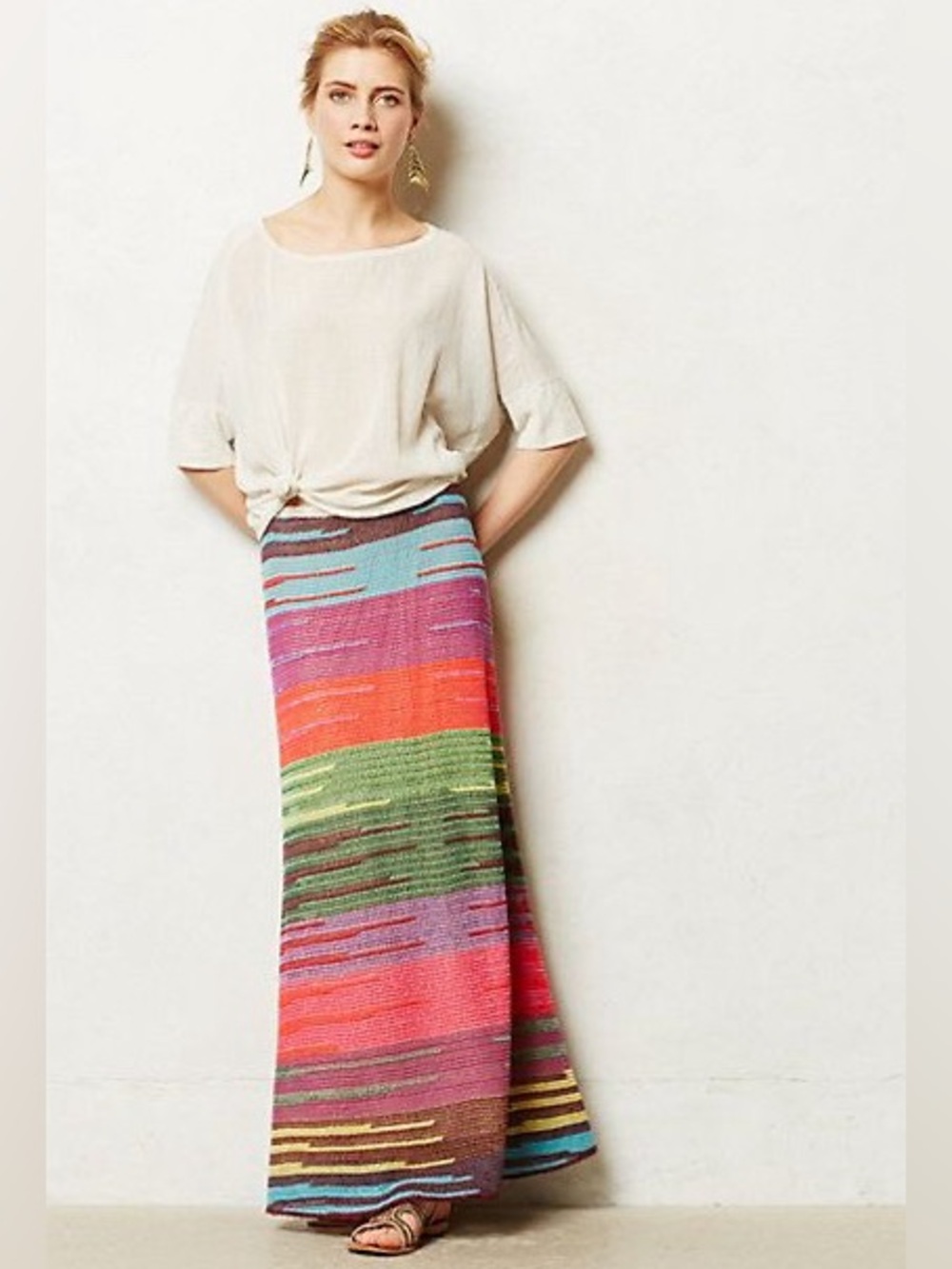 Multicolor Crochet Maxi Skirt Medium Festival Anthropologie Boho